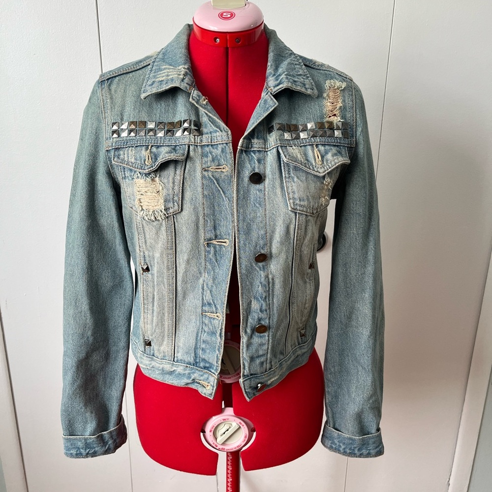 Dollhouse | Distressed Light Blue Denim Jacket with Studs
